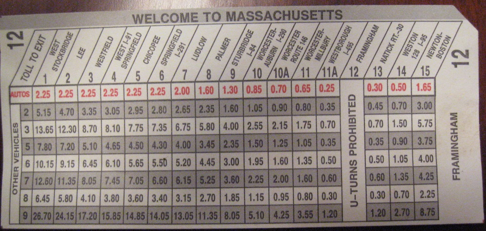 What are the tolls for the Massachusetts Turnpike?