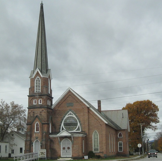 You'll find a pair of churches leaving town on Route 22A